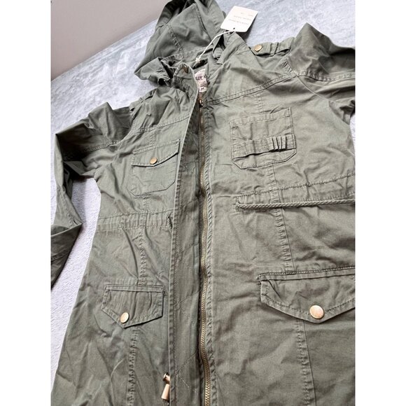 Blue Age Womens Medium Olive Green Utility Parka Jacket Hooded Cotton Military - Picture 8 of 11
